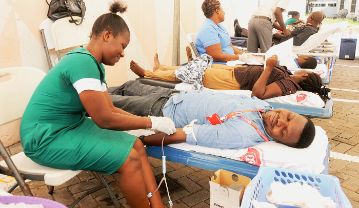 Some of the donors going through the process of blood donation. Picture: EMMANUEL ASAMOAH ADDAI Graphic Communications Group supports blood bank